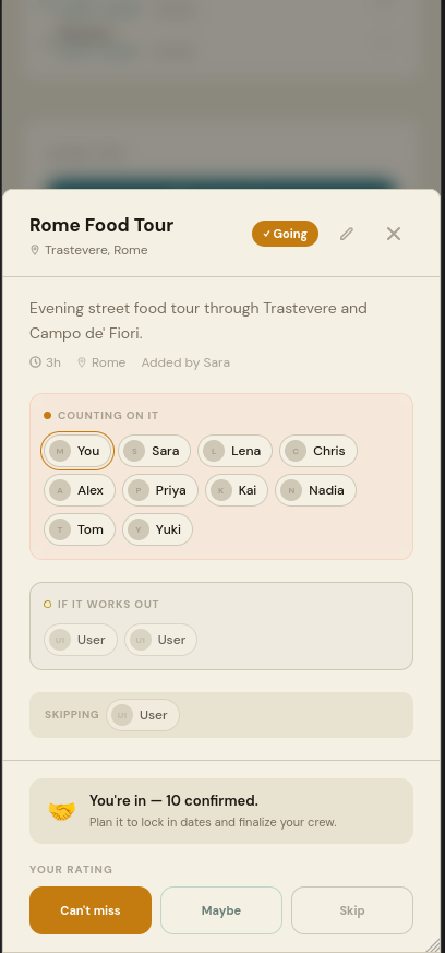 Pulse rating detail as a bottom sheet on mobile